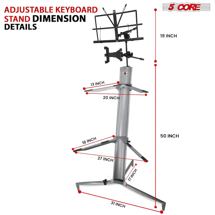 Column Key Stand 5 CORE Keyboard Stand 2 Tier Column for 61/76/88 Key board Heavy Duty ...