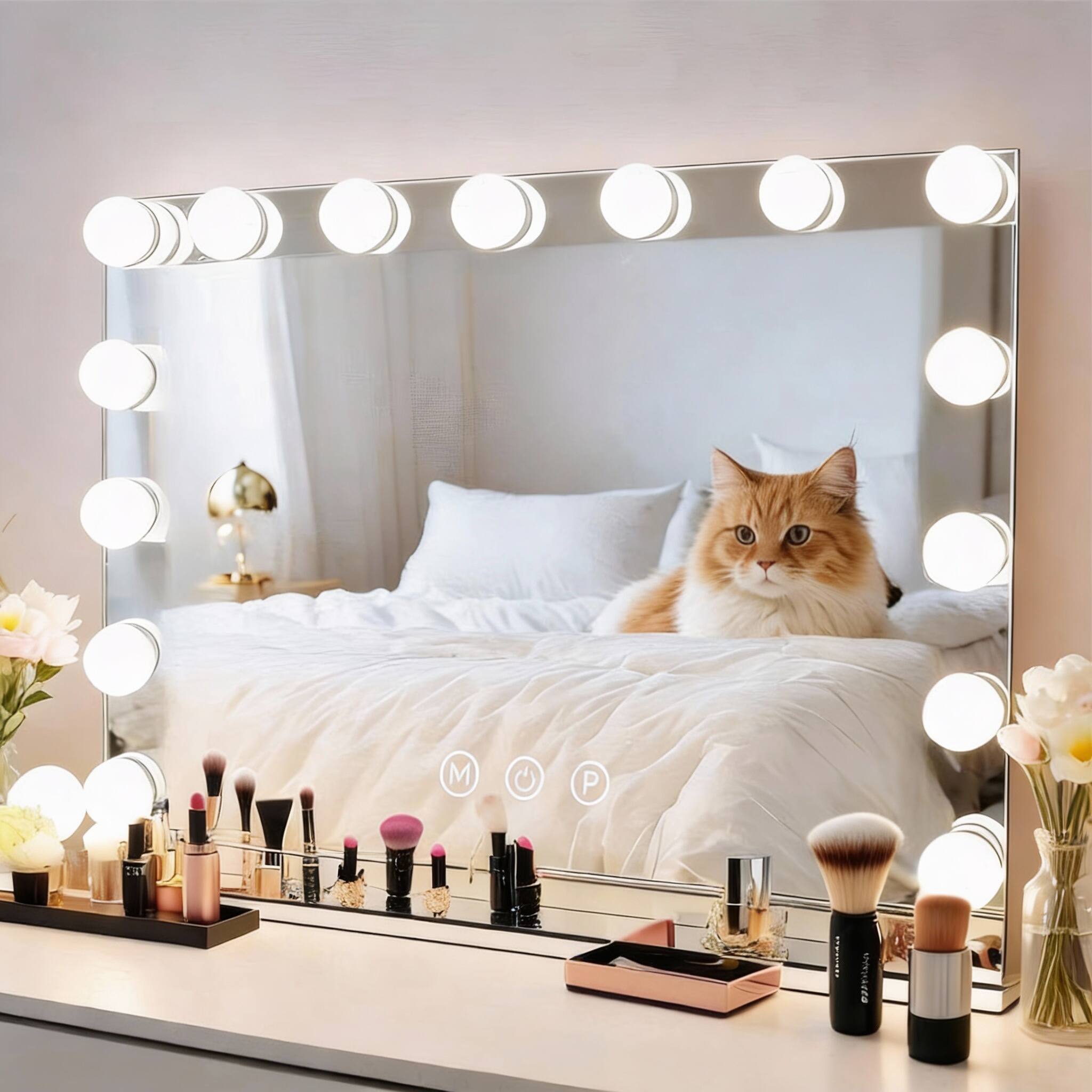 Alt View 2. OMOMMD - Wall mounted Mirror Vanity With Lights Makeup Hollywood Dimmable Led Bulbs Color Modes Magnification Usb Ch - Default.