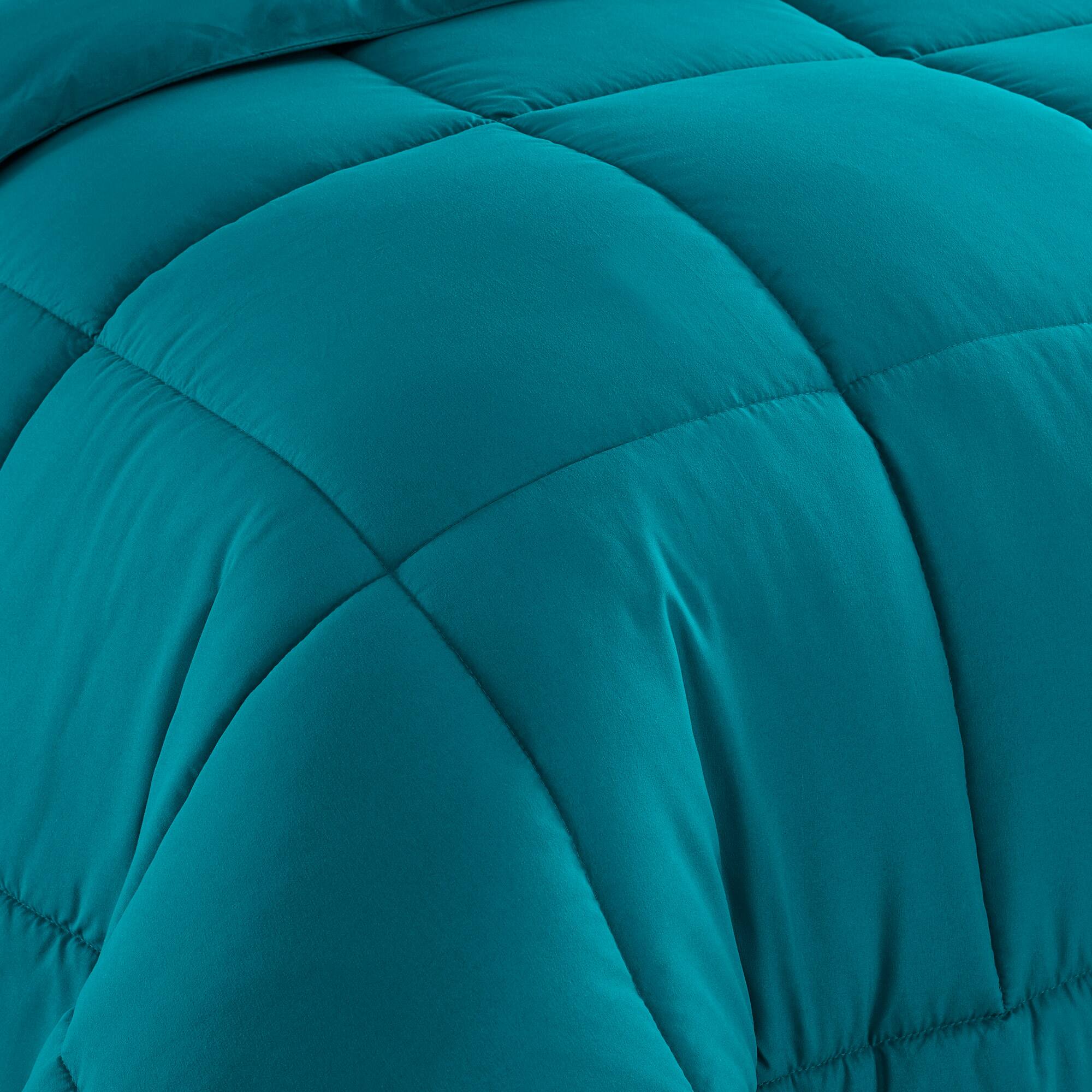 Left. Sweet Home Collection - All Season Reversible Bed-in-A-Bag Solid Color Comforter & Sheet Set, Twin - Teal.