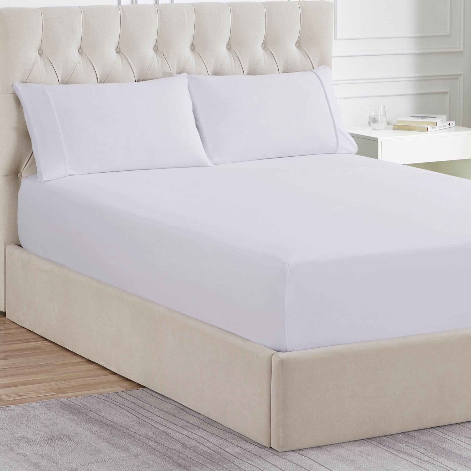 Left. Sweet Home Collection - Solid Flannel Pillowcases (Set of 4), Ultra Soft, Standard - White.