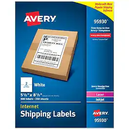 Avery - Laser/Inkjet Shipping Labels, 5.5" x 8.5", 500 Labels/Box - Matte White