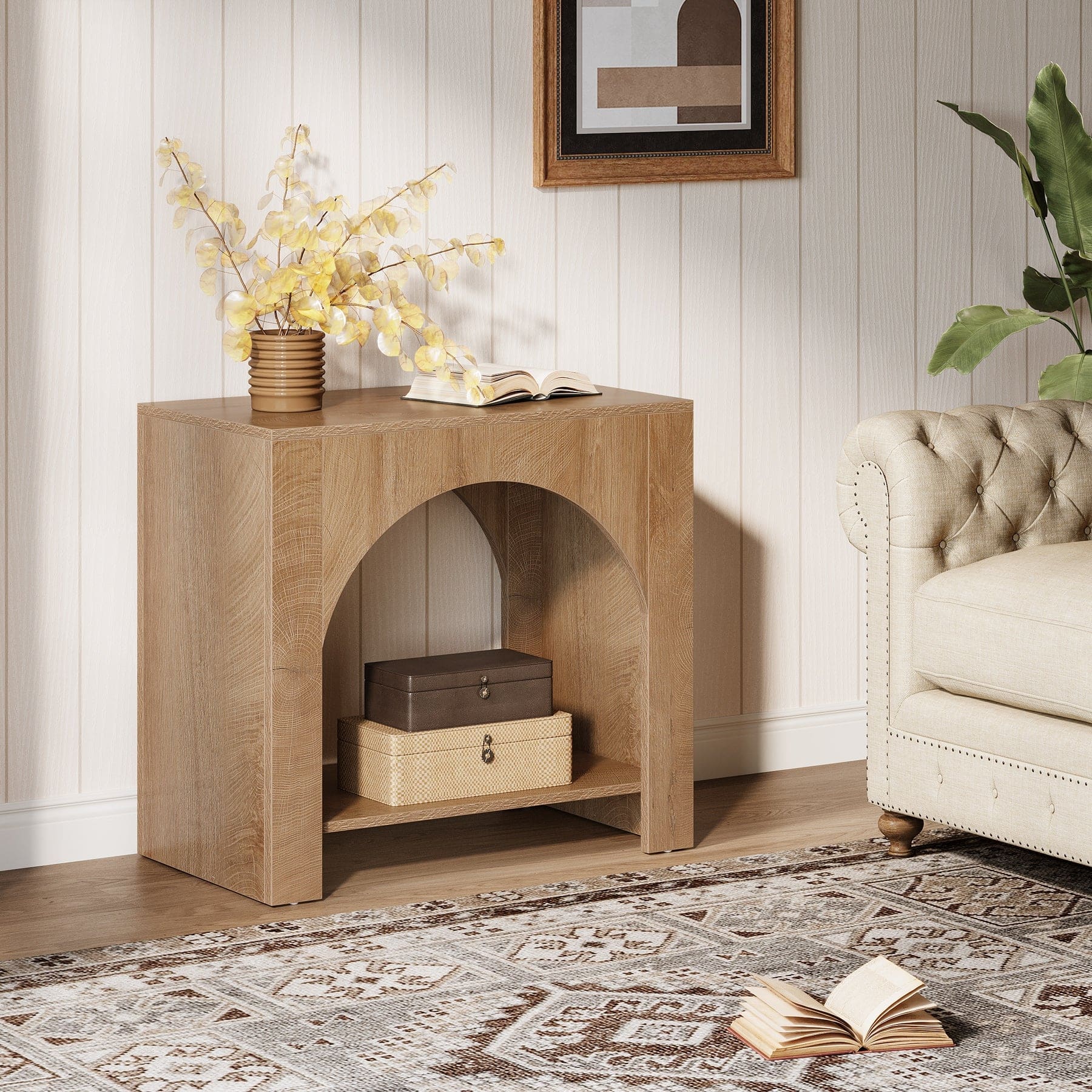 Tribesigns - End Table with Wood Construction, Storage Shelves and Space-Saving Design for Living Room and Bedroom - Brown
