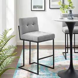 Privy Black Stainless Steel Upholstered Fabric Bar Stool by Modway - Black Light Gray
