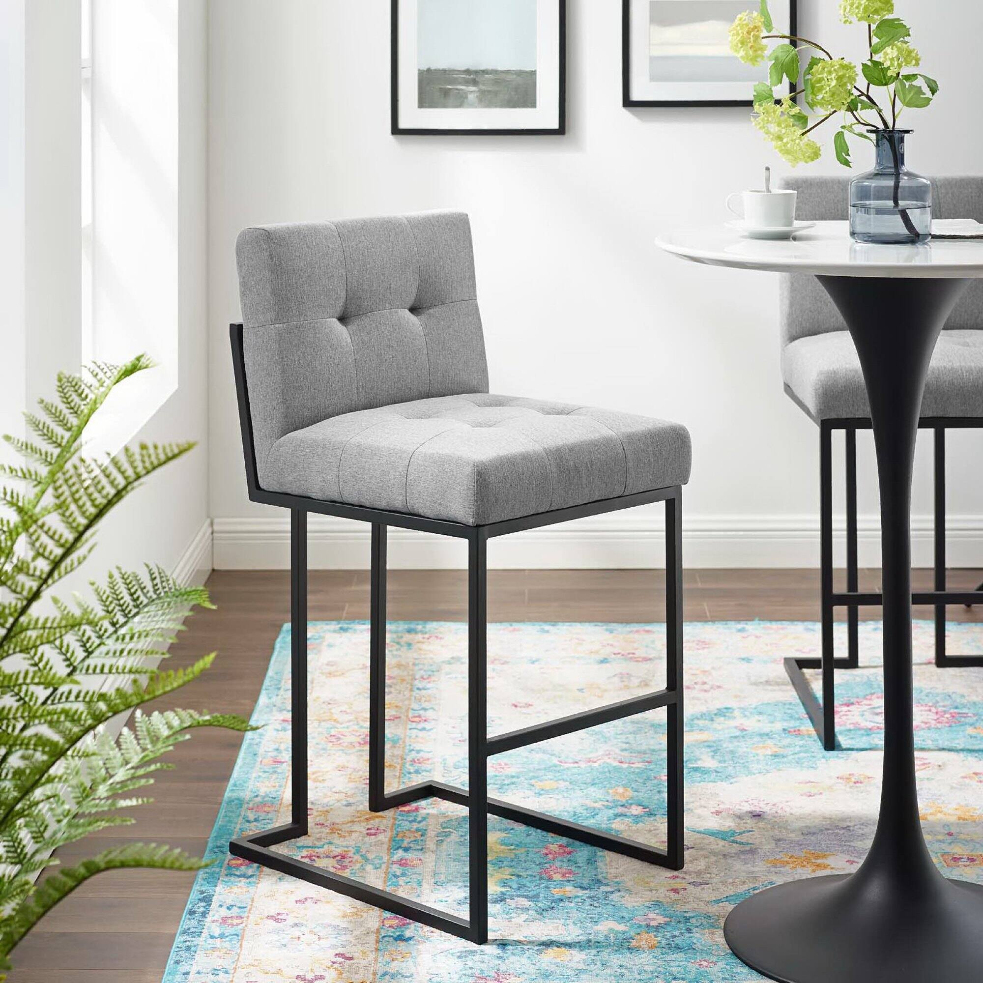Front. Modway - Privy Black Stainless Steel Upholstered Fabric Bar Stool by Modway - Black Light Gray.