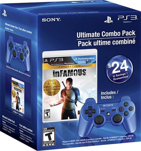 Angle Standard. Sony Computer Entertainment America LLC - Ultimate Combo Pack: inFAMOUS Collection & DUALSHOCK 3 Wireless Controller - Metallic Blue.