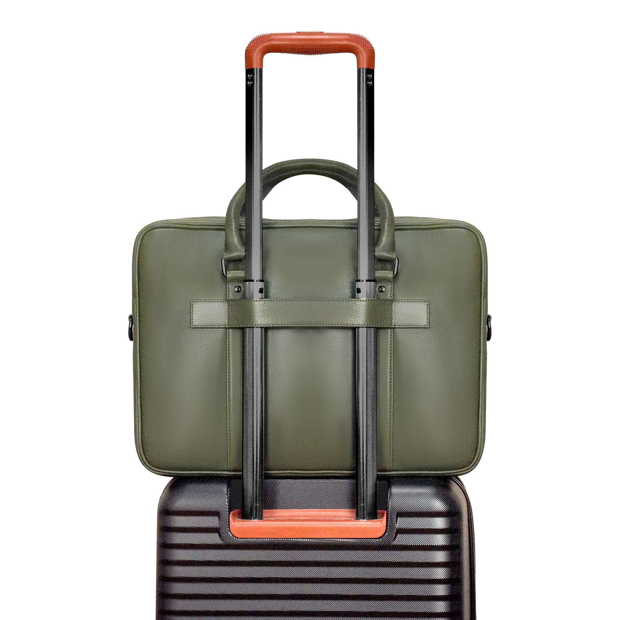 Alt View 2. Champs - Onyx Leather Slim Laptop Briefcase - Khaki.