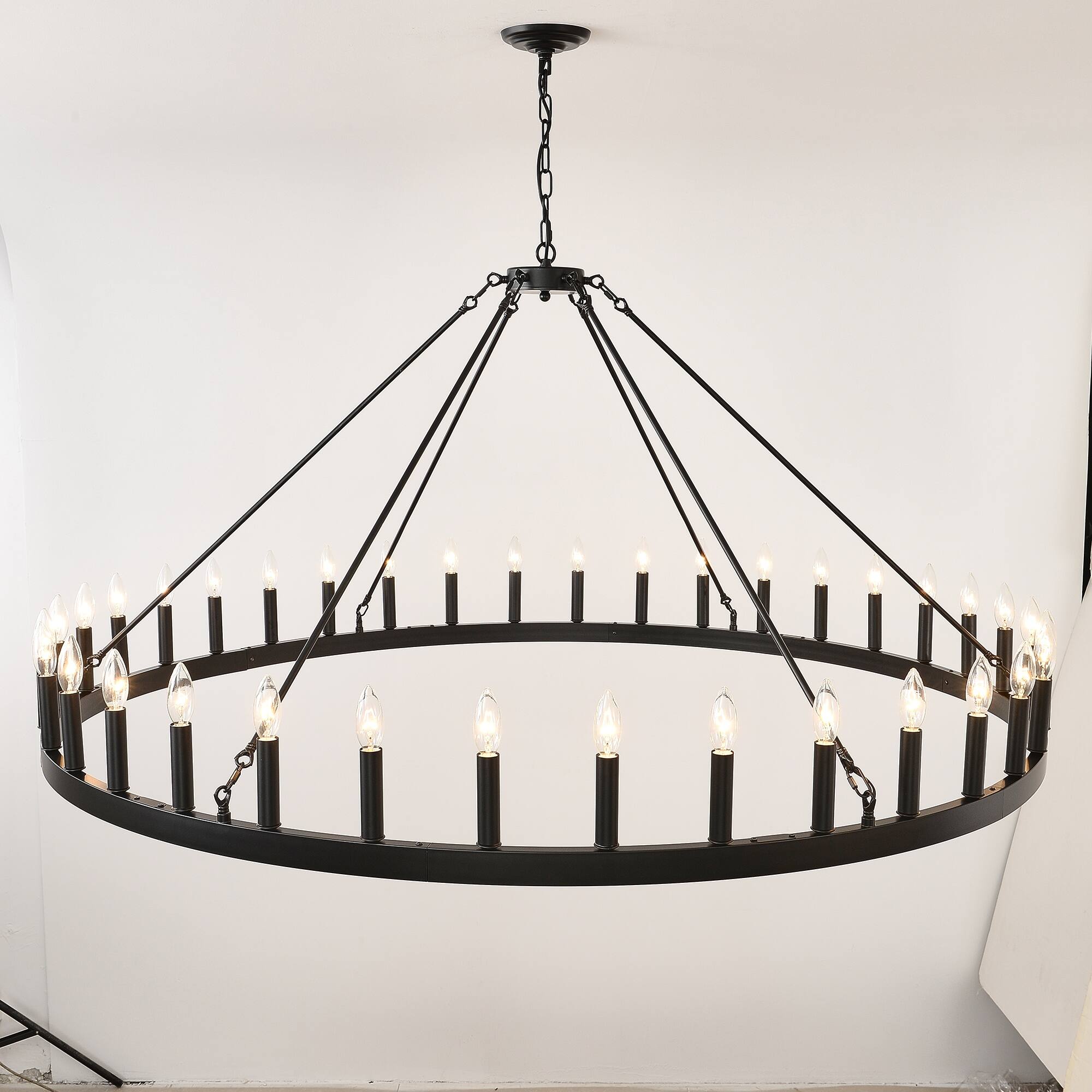 Alt View 1. Boyel Living - 59.1 Inch 36 Light Extra Large Wagon Wheel Chandelier Black Farmhouse Round Wheel Chandelier Light Fixtures Wagon Wheel.