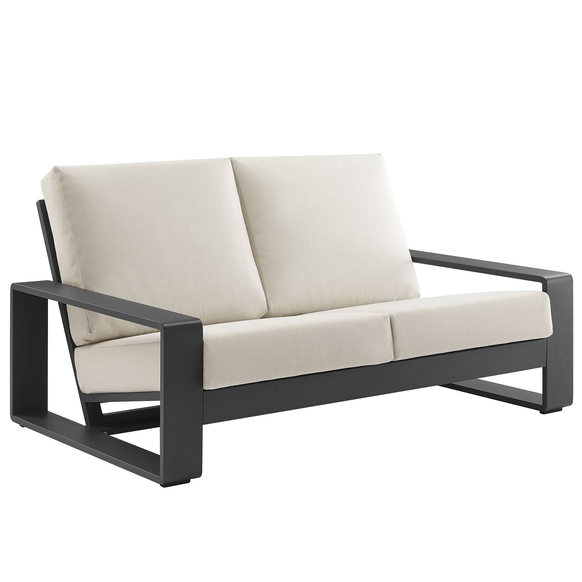 Angle. Modway - Lirienne Outdoor Patio Aluminum Loveseat by Modway - Cream Gray.