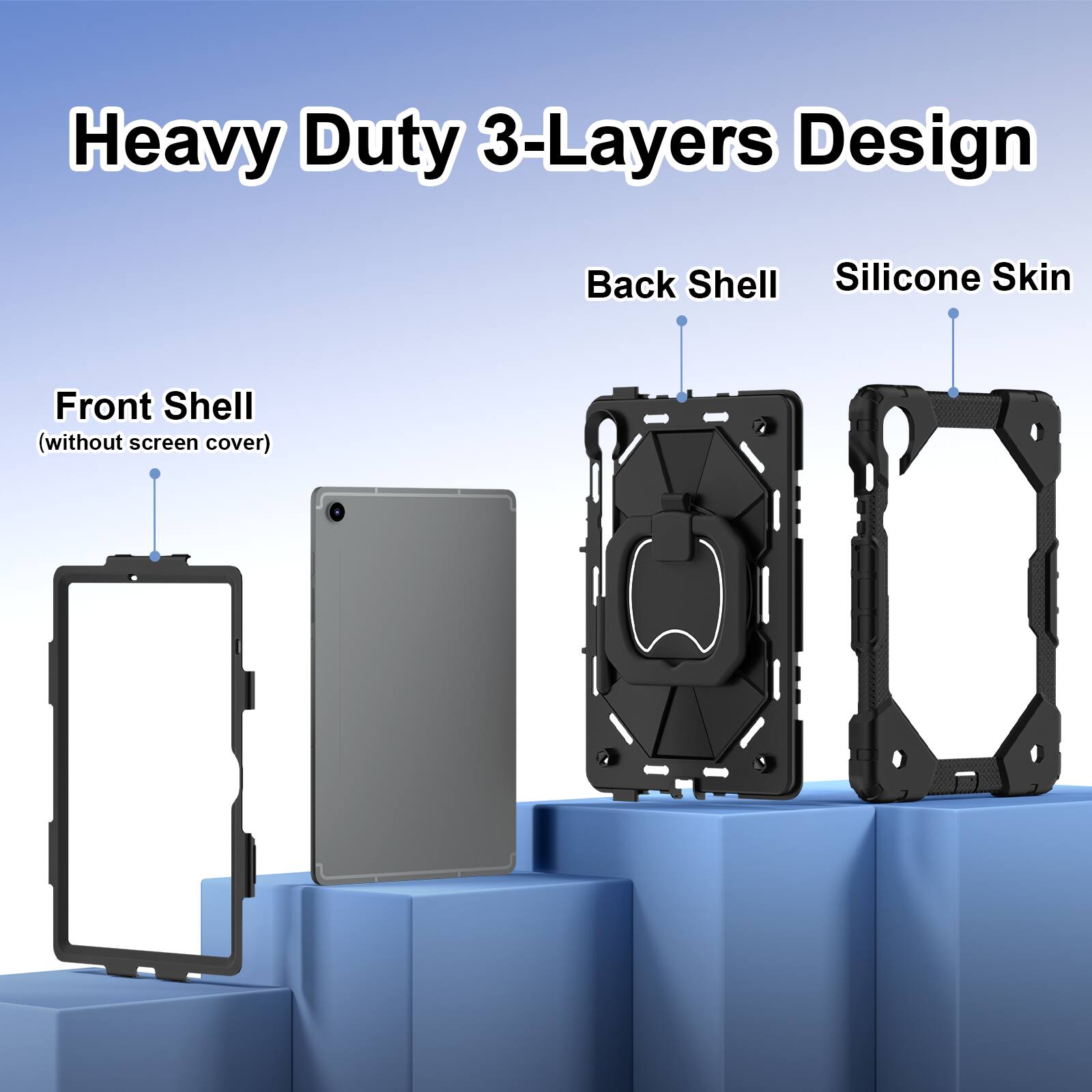 Heavy Duty 3-Layers Design  
Back Shell Silicone Skin Front Shell (without screen cover)