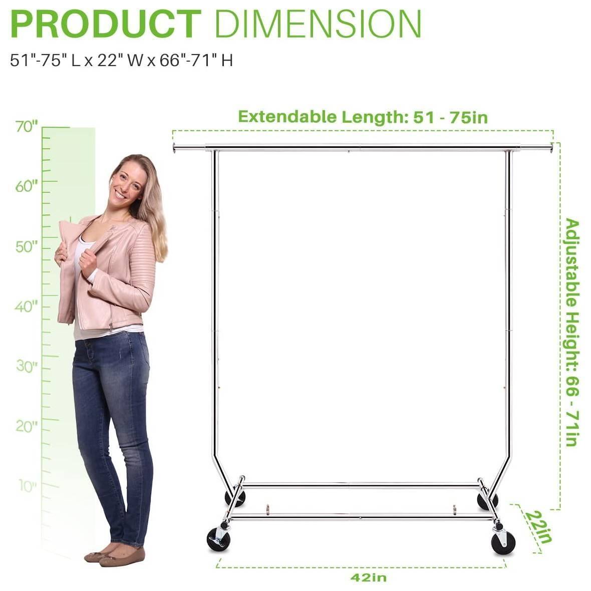 **PRODUCT DIMENSION**

51"-75" L x 22" W x 66"-71" H

- **Extendable Length:** 51 - 75in
- **Adjustable Height:** 66 - 71in
- **Width:** 22in
- **Base Width:** 42in