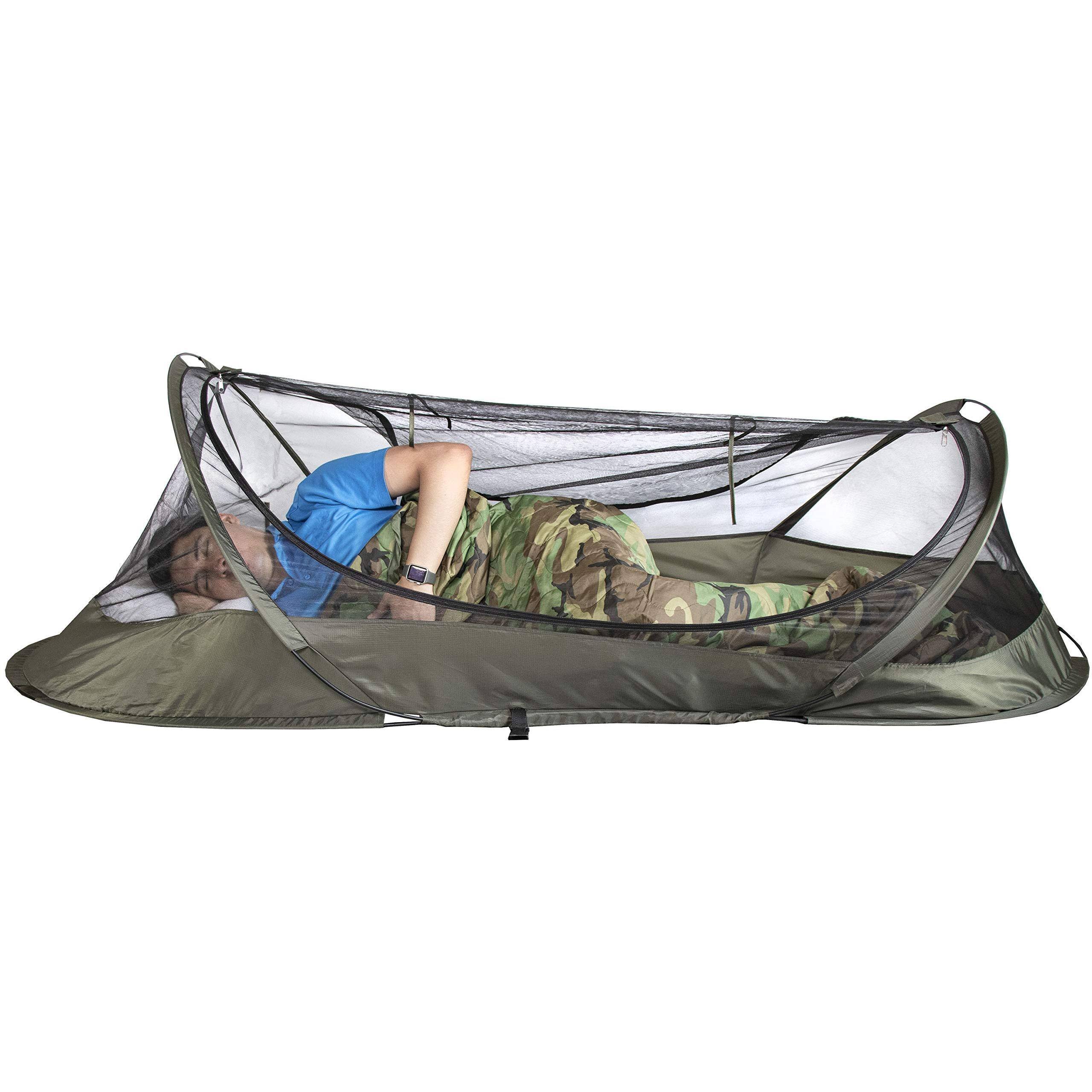 Alt View 4. Paradigms Interiors - Bivy Tent  Lightweight Single Person Sleeping Net System For Outdoors Camping Hiking Backpack Mesh Protection - OD Green.