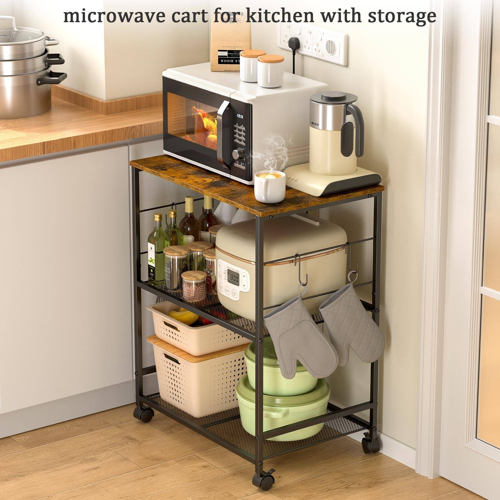 microwave cart for kitchen with storage
