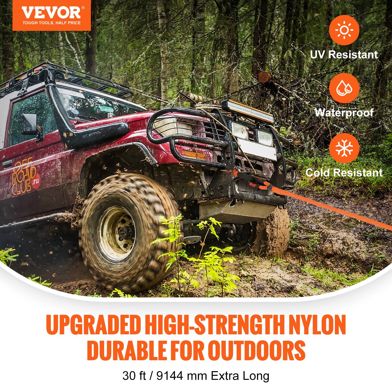 VEVOR TOUGH TOOLS, HALF PRICE

UV Resistant, Waterproof, Cold Resistant

UPGRADED HIGH-STRENGTH NYLON DURABLE FOR OUTDOORS

30 ft / 9144 mm Extra Long