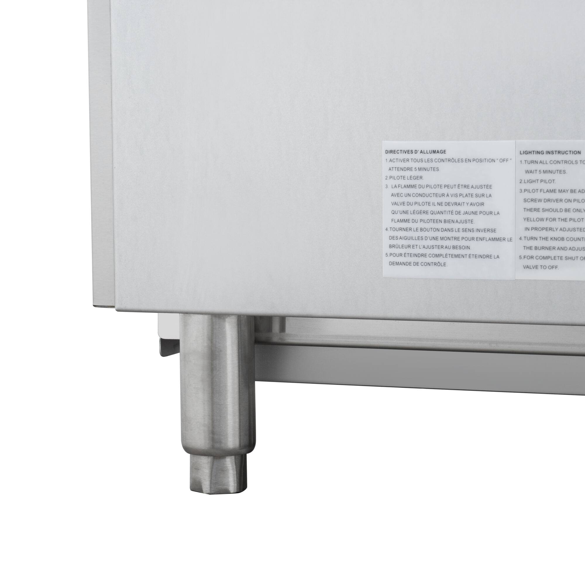 **DIRECTIVES D'ALLUMAGE**

1. ACTIVER TOUS LES CONTRÔLES EN POSITION "OFF"
2. ATTENDRE 5 MINUTES
3. PILOTE LÉGER
4. LA FLAMME DU PILOTE PEUT ÊTRE AJUSTÉE AVEC UN CONDUCTEUR À VIS PLATE SUR LA VALEUR DU PILOTE IL NE DEVRAIT AVOIR QU'UNE LÉGÈRE QUANTITÉ DE JAUNE POUR LA FLAMME DU PILOTE BIEN AJUSTÉE
5. TOURNER LE BOUTON DANS LES SENS INVERSE
6. DÉMARRER LE BOUTON D'UN MONTRER POUR ENFLAMMER LE BURNER ET AJUSTER À BESOIN
7. POUR ÉTEINDRE COMP. ET ÉTEINDRE LA DEMANDE DE CONTRÔLE

**LIGHTING INSTRUCTION**

1. TURN ALL CONTROLS TO "OFF"
2. WAIT 5 MINUTES
3. LIGHT PILOT
4. PILOT FLAME MAY BE ADJUSTED WITH A SCREW DRIVER ON PILOT VALVE
5. THERE SHOULD BE