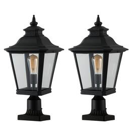 Ecooso - 21" 2-Pack Outdoor Post Lantern, Metal and Clear Glass Pillar Lamp for Garden, Gate, Driveway, and Pathway - Black