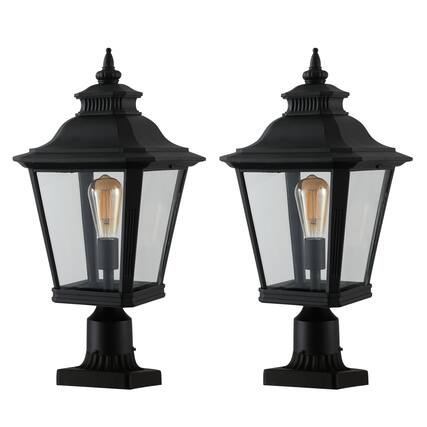 Front. Ecooso - 21" 2-Pack Outdoor Post Lantern, Metal and Clear Glass Pillar Lamp for Garden, Gate, Driveway, and Pathway - Black.