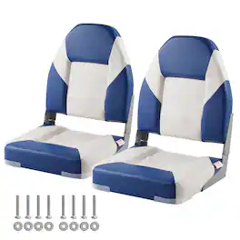 VEVOR - Boat Seats, 21.85" High Back Boat Seat, Folding Boat Chair with Thickened Sponge Padding and Hinge, Fold-Down - Blue, White