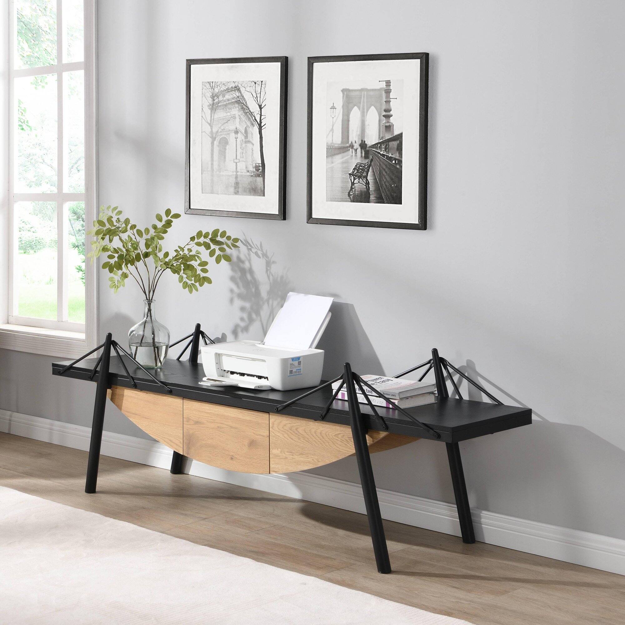 Angle. GOODSILO - Modern Sailboat-Inspired TV Stand with Drawer, Sturdy Metal Support and Storage Cabinet for Living Room and Office - Black.