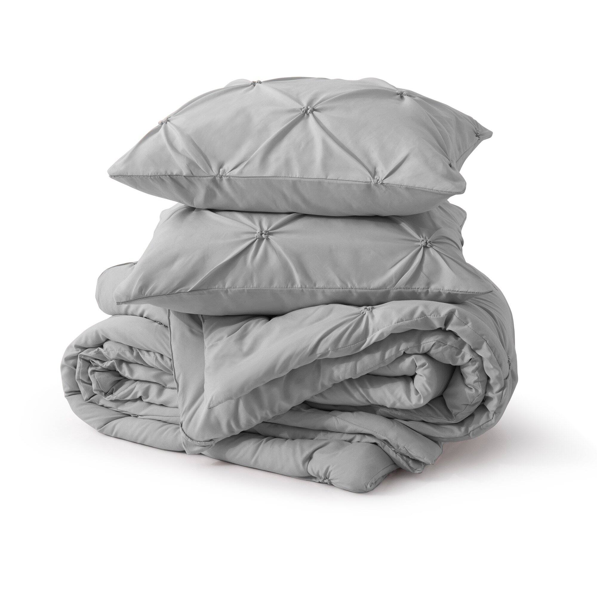 Left. Nest - Peace Nest 3 Pieces Pinch Pintuck Comforter Set Bedding Set for All Season - Dark Gray.