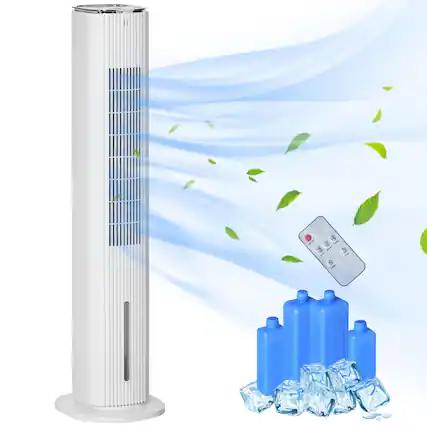 Front. Resenkos - 42" 3-In-1 Evaporative Air Cooler with Water Tank, Ice Cooling Fan with Humidifier, White - White.