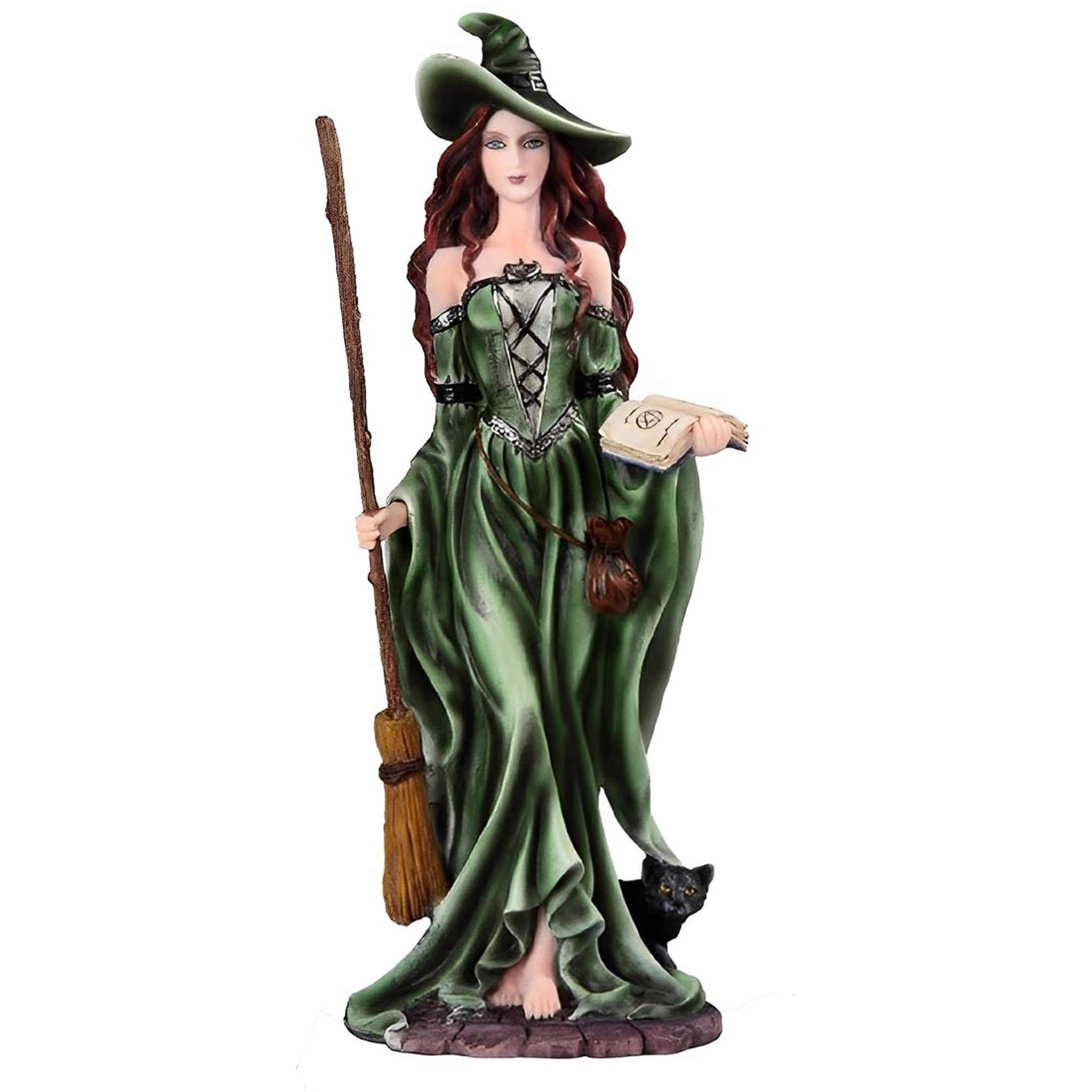 FC Design - 10.75"H Witch with Broom and Cat Figurine Computer Desk Tabletop Decoration - Multi-Color