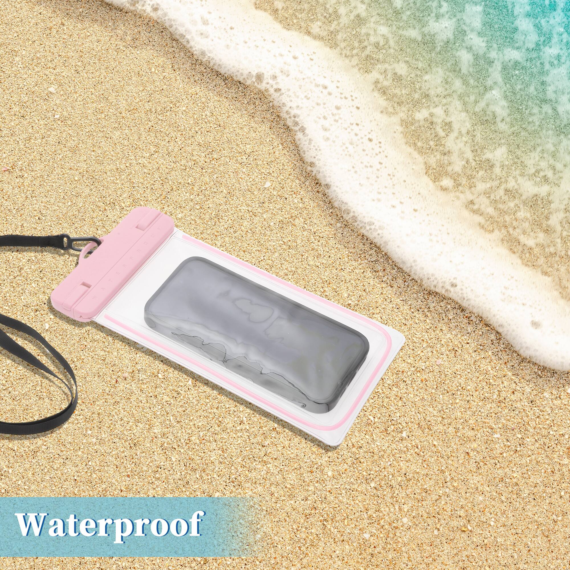 Alt View 1. Unique Bargains - 2pcs Luminous Mobile Waterproof Bag Universal Waterproof Case Compatible for Phone 4.92"x9.65" - Pink.