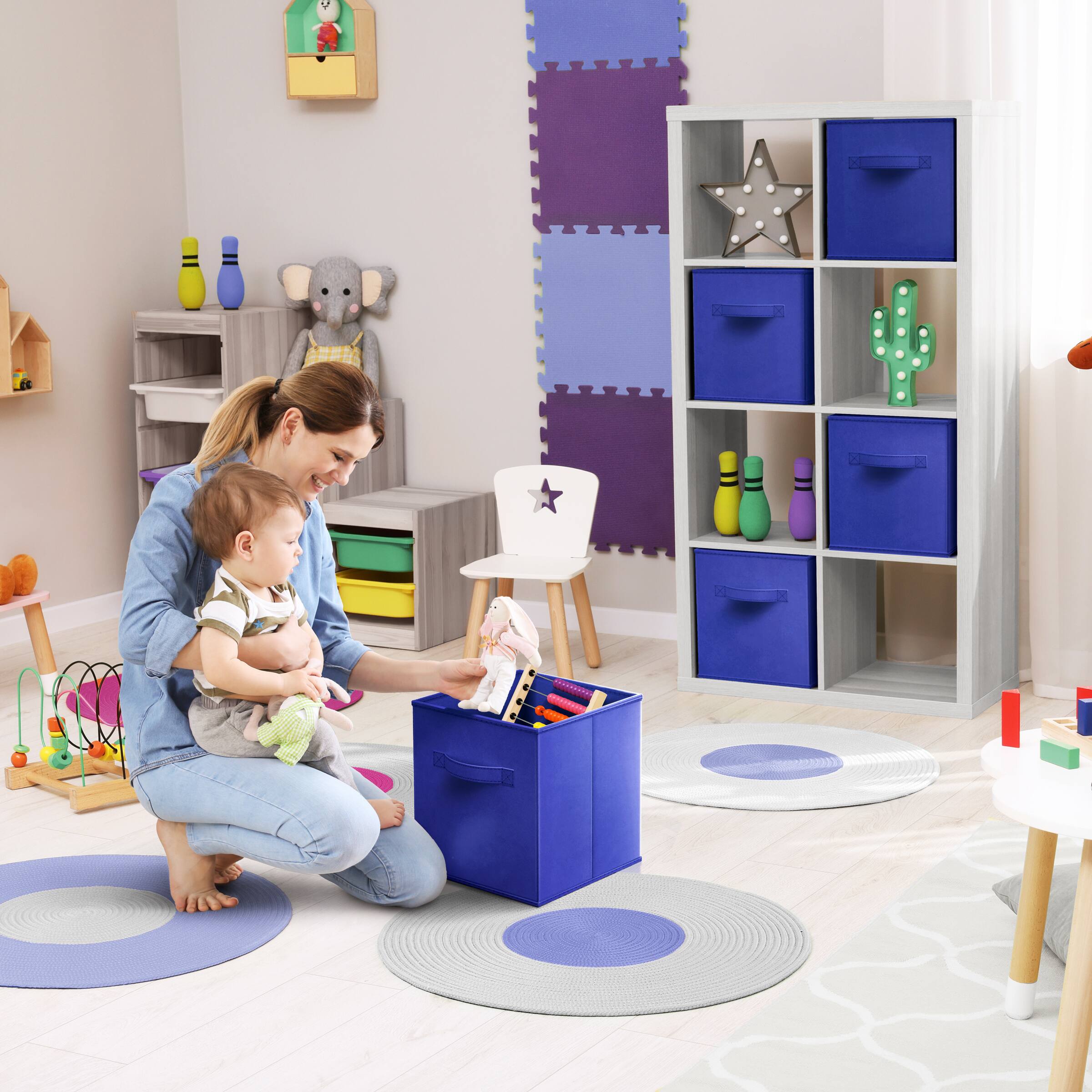 Alt View 4. Sorbus - Sorbus 13 Inch Storage Bins - Sturdy Collapsible Fabric Storage Cubes with Handle - 8 Foldable Baskets for Organizing - Royal Blue.