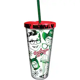 Spoontiques - A Christmas Story Metallic Look Double Wall Insulated Acrylic Foil Cup with Straw 20 ounce - Multicolor