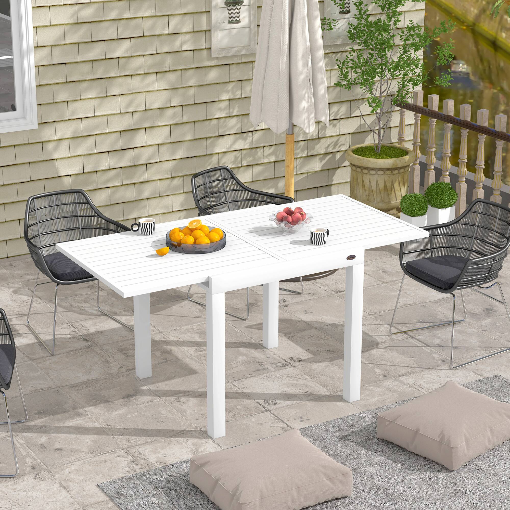 Alt View 1. Outsunny - Expandable Patio Dining Table for 4-6, 35.5" -70.75" Aluminum Extendable Outdoor Dining Table - White.