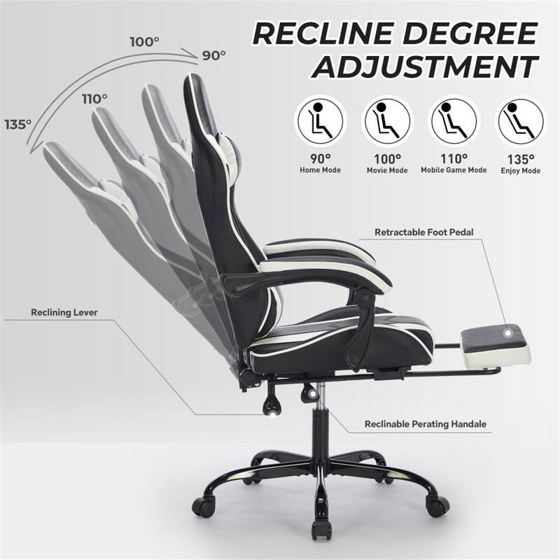 110° 100° RECLINE DEGREE 90° ADJUSTMENT 135° 90° Home Mode 100° Movie Mode 110° Mobile Game Mode 135° Enjoy Mode Retractable Foot Pedal Reclining Lever Reclinable Perating Handale