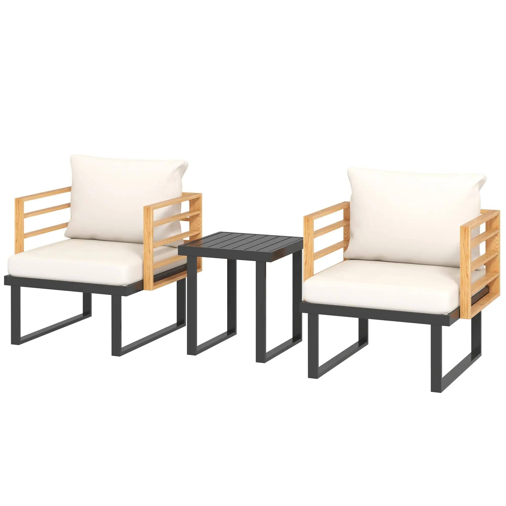 Resenkos - 3 Pieces Metal Bistro Set, Two Armchairs And A Square Table,Steel, Polyester, Foam - Beige