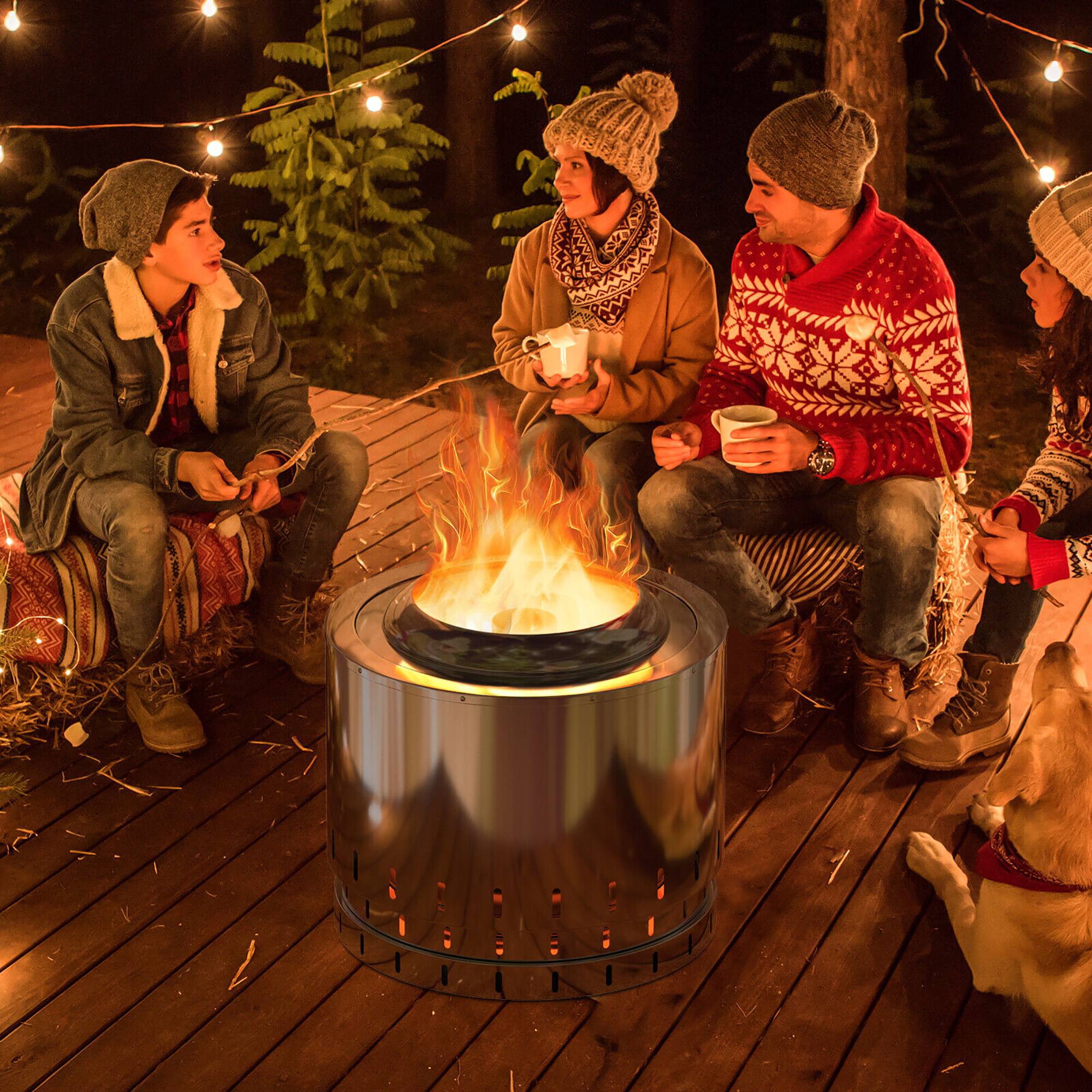 Alt View 2. Gymax - Gymax 19.5'' Smokeless Fire Pit Stainless Steel Wood Burning Firepit w/ Rain Cover - Silver.