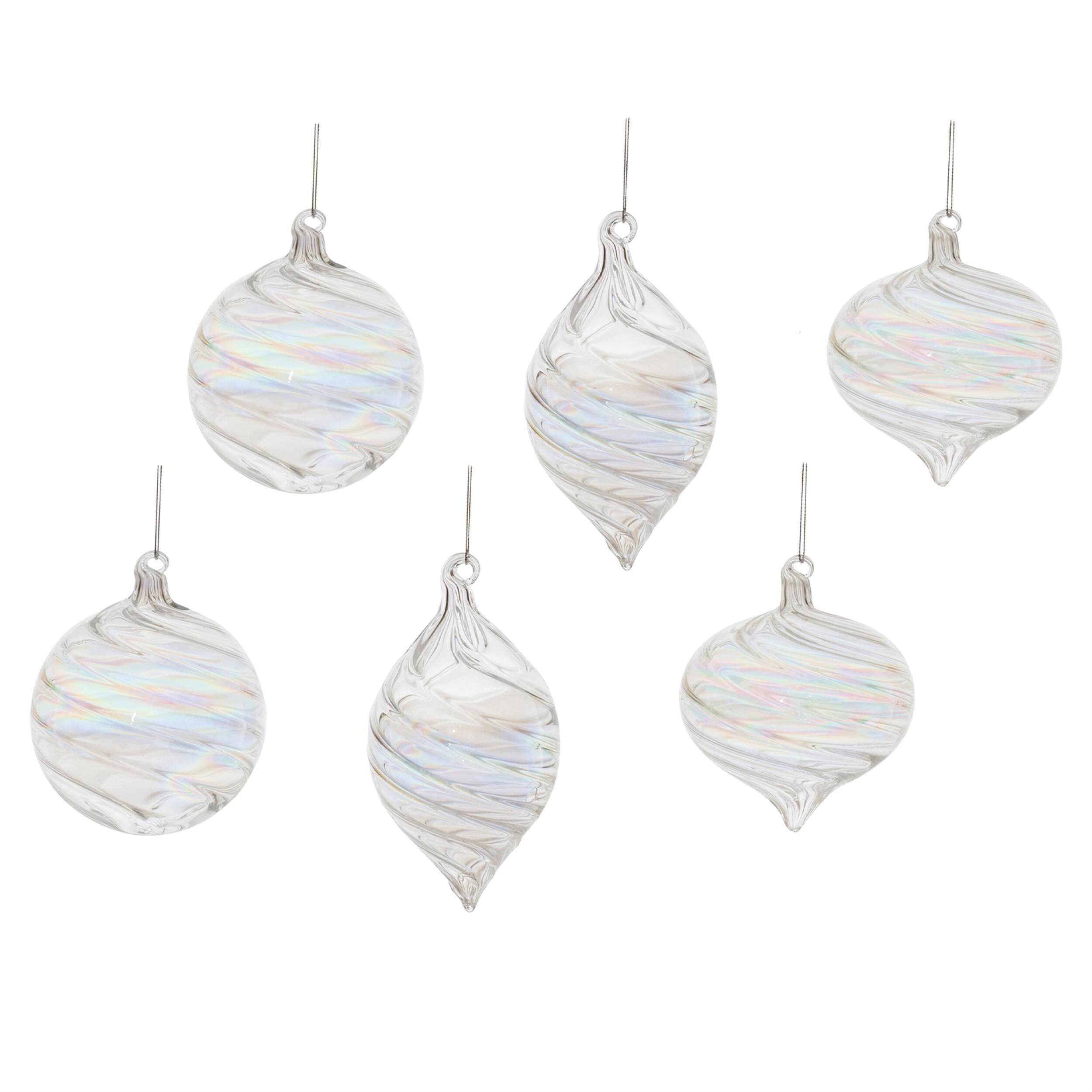 Alt View 3. BreeBe - Iridescent Swirl Glass Ornament (Set of 6) - Clear.