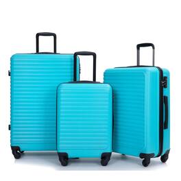 BreeBe - 3 Piece Luggage Sets ABS Lightweight Suitcase with Two Hooks and Spinner Wheels, TSA Lock, 20/24/28 - Turquoise