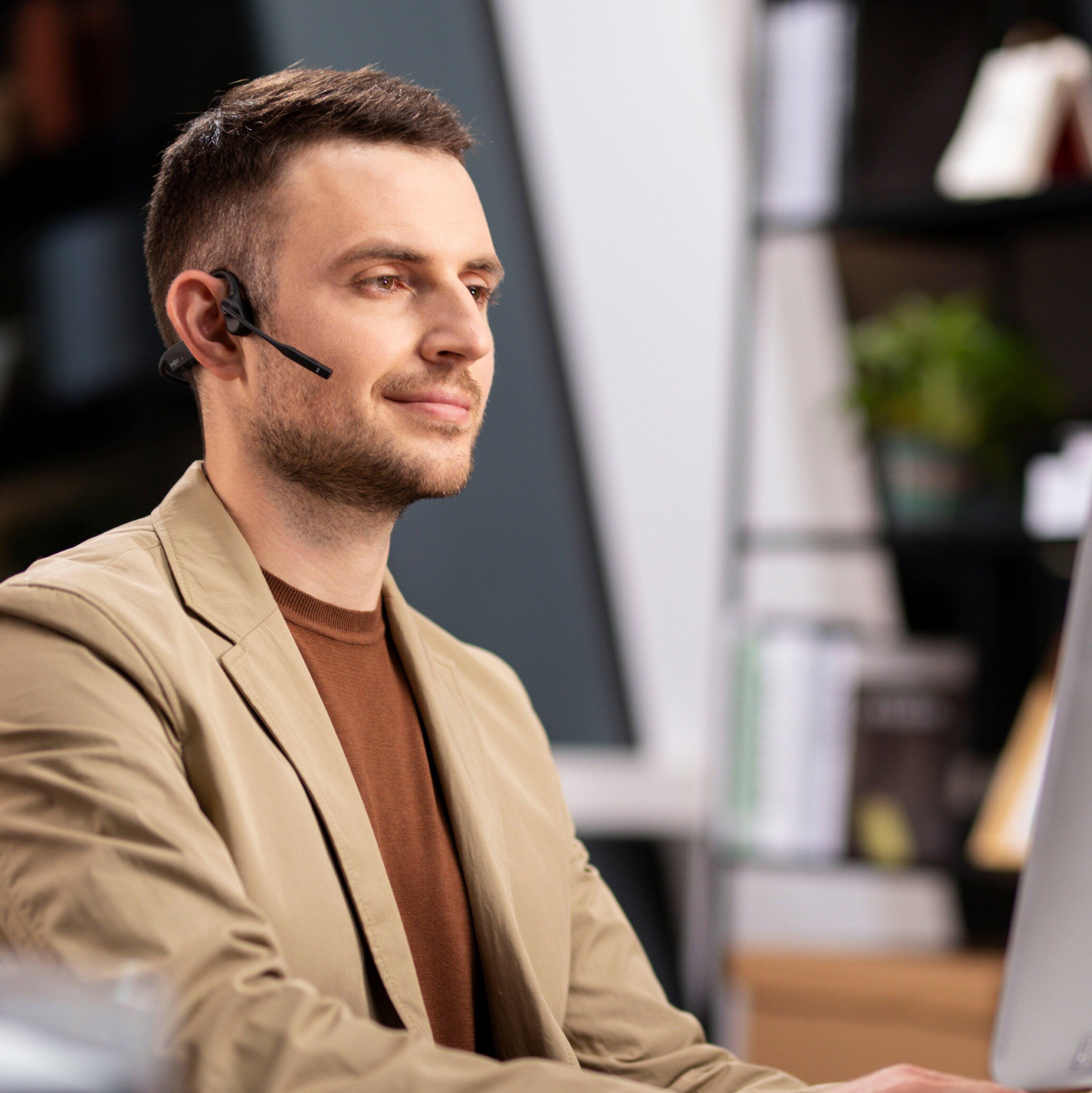 Alt View 2. Shokz - Shokz OpenComm2 UC Bone Conduction Stereo Bluetooth Headset 2025 Upgrade,USB-A - Black.