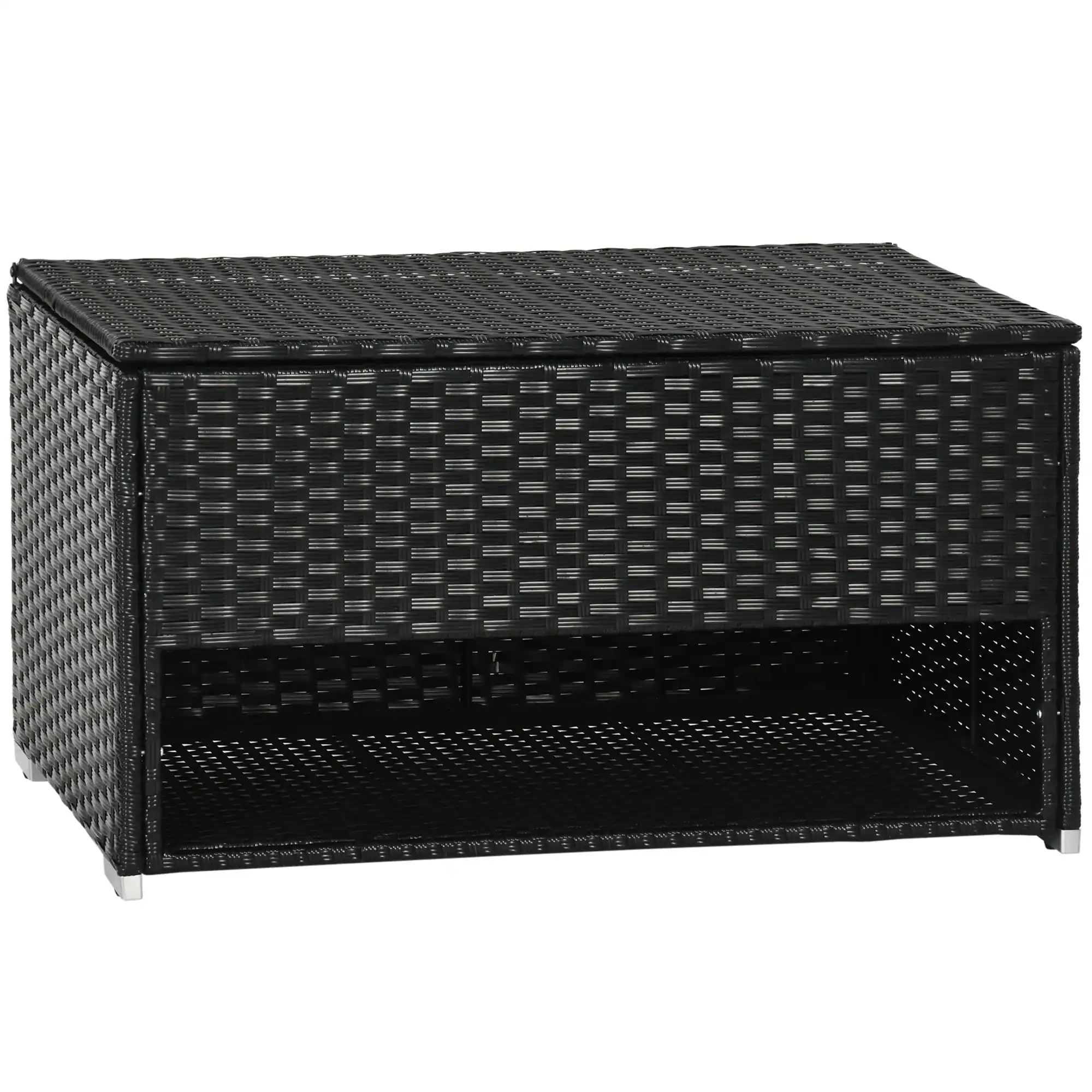 Front. Outsunny - Outdoor Deck Box & Shoe Storage, PE Rattan Wicker Towel Rack with Liner for Indoor, Outdoor, Patio Furniture Cushions - Black.