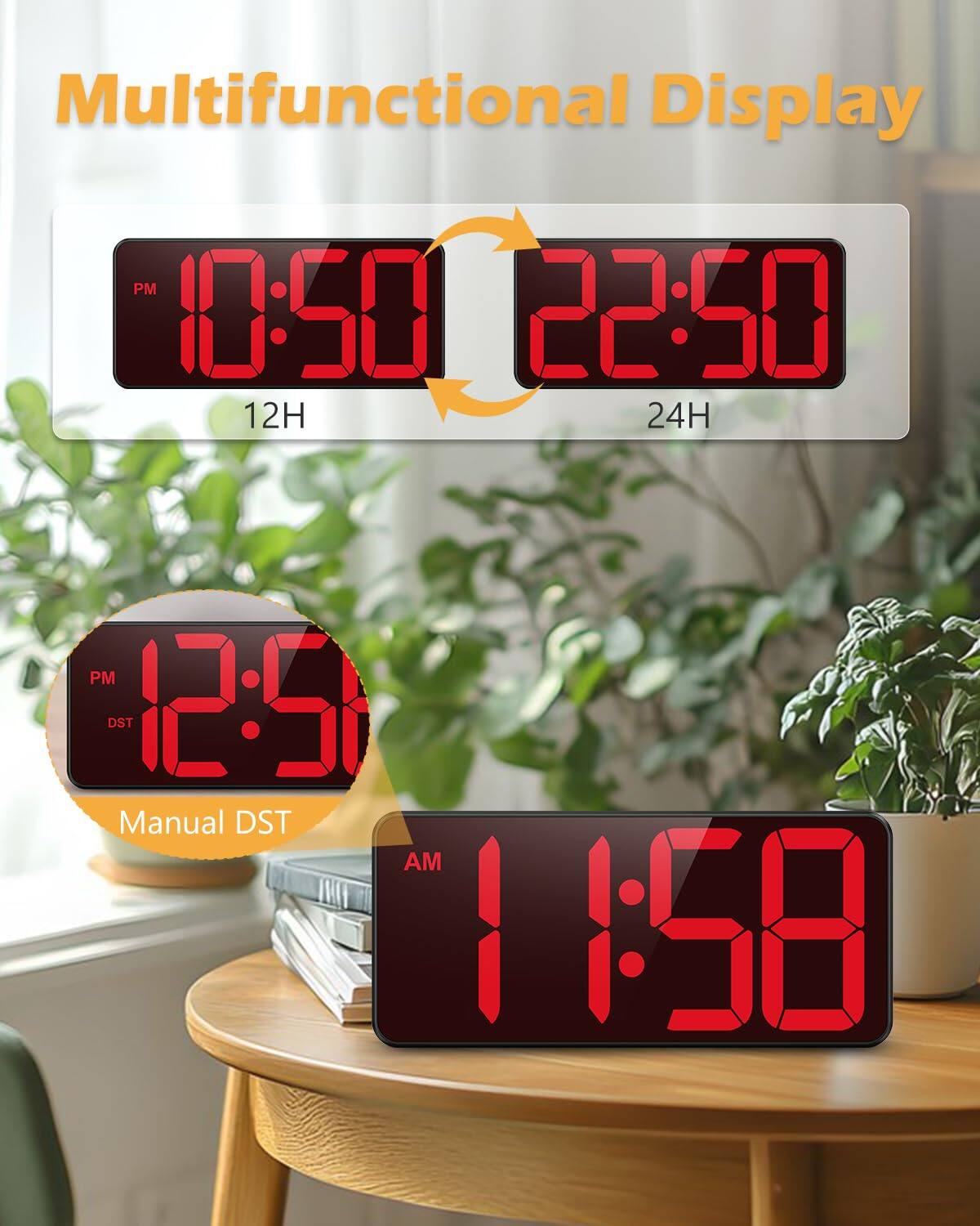 Multifunctional Display

10:50 PM 22:50 12H 24H

12:51 PM DST

1:58 AM

Manual DST