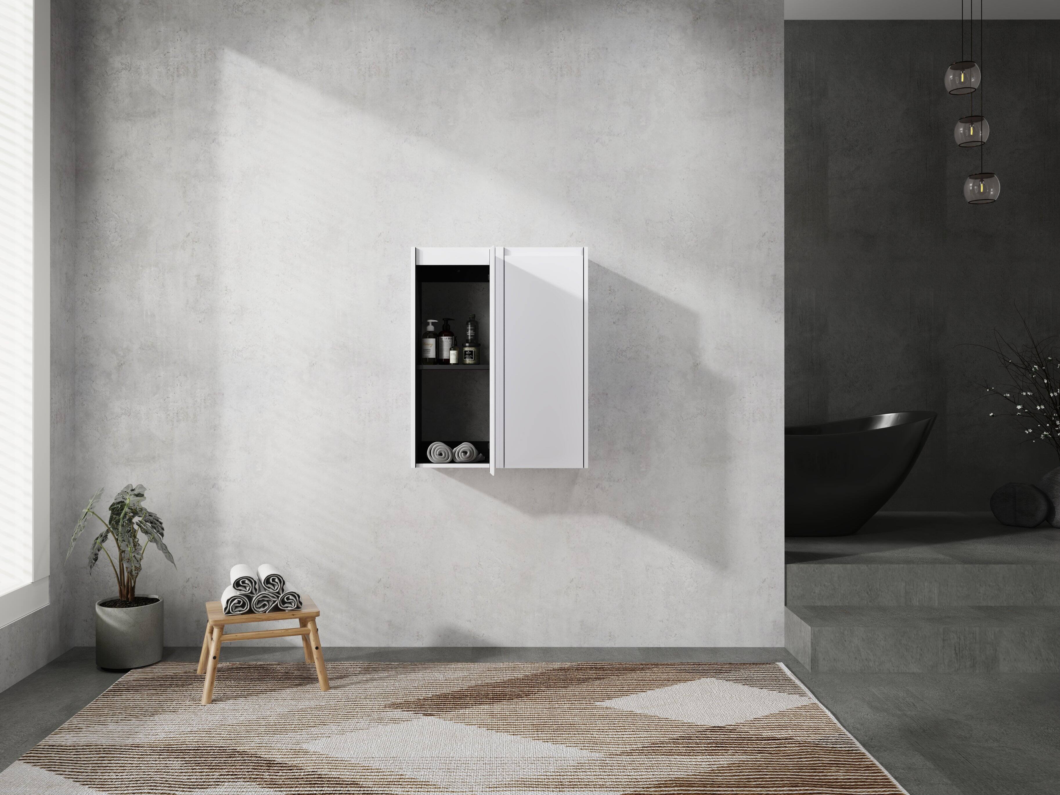 Back. TinyHomie - 12in Bathroom Side Cabinet 2-Soft Close Doors Float Mounting Design 12x2 KD-Packing - White.