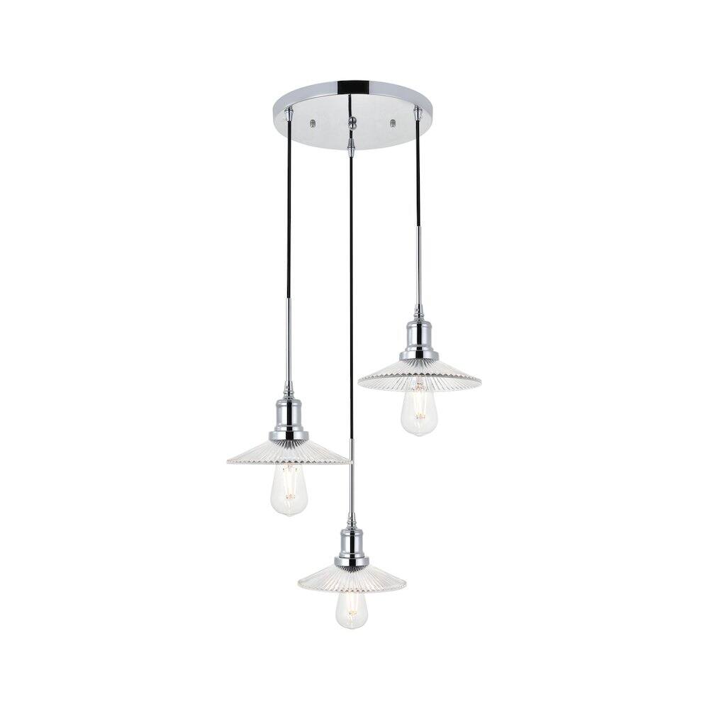 Alt View 8. Living District - Waltz 3 Light Chrome Pendant - Chrome And Clear.