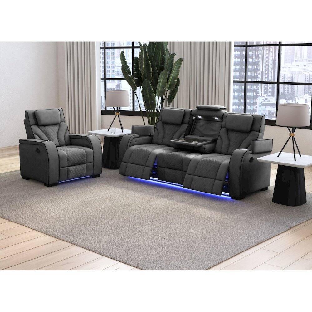Alt View 4. Picket House Furnishings - Tundra Motion Recliner with LED in Simba Slate and Black Welt - Slate And Black Welt.