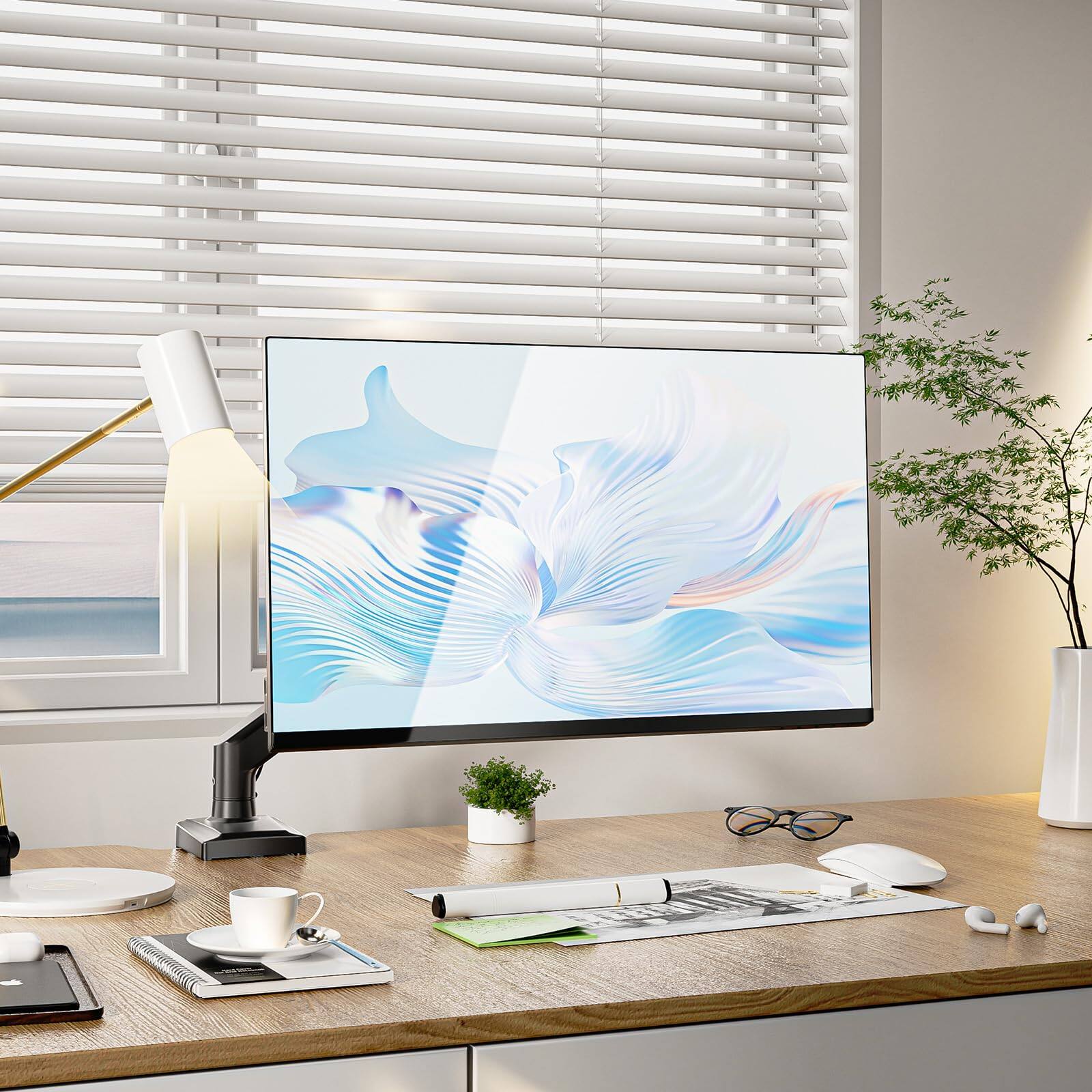 Alt View 5. Hirose Alice - Single Monitor Mount  Gas Spring Arm For 17-34 Inch Screens Adjustable Computer Monitors Stand Up To  With Cla - White-Dual Arms.