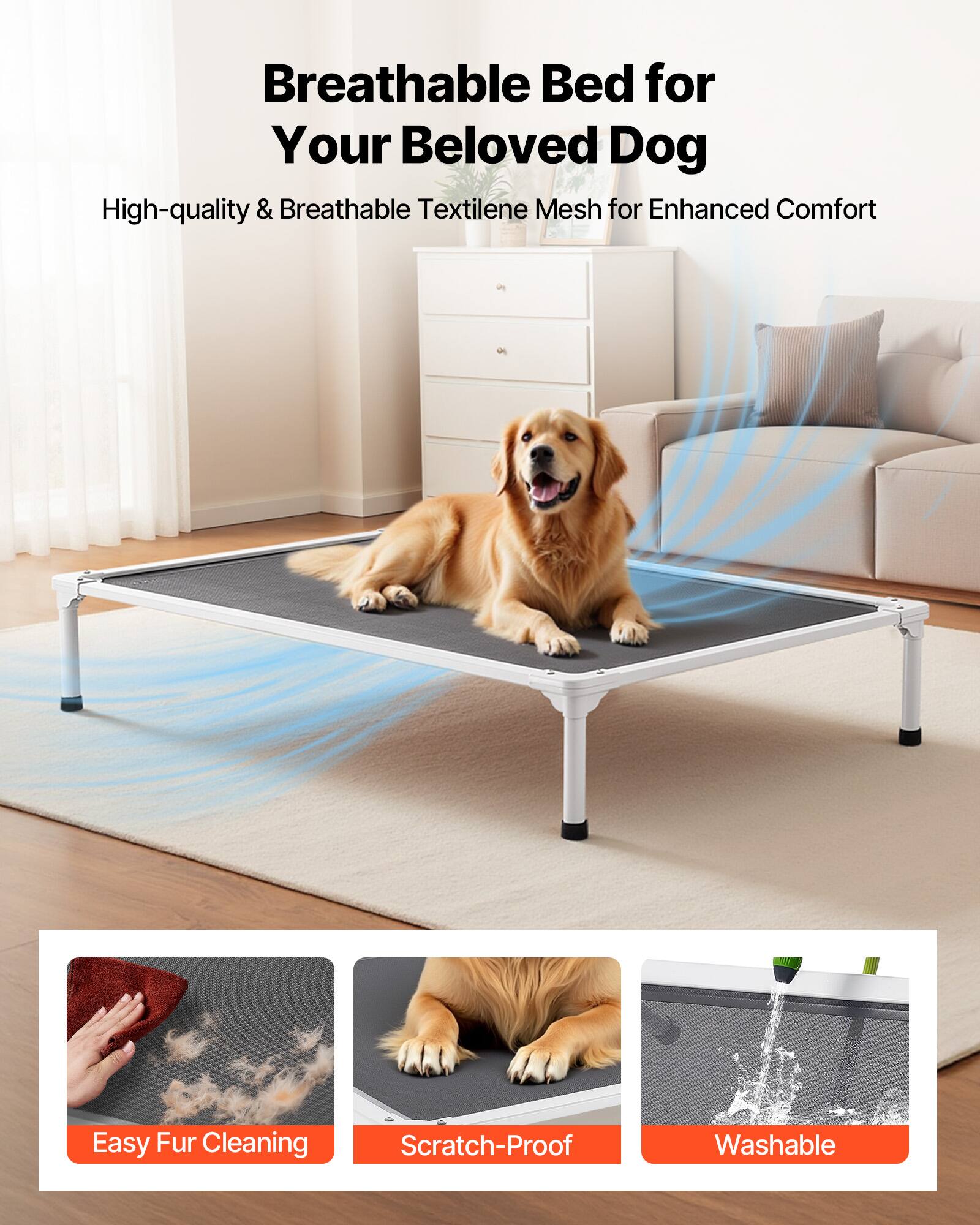Breathable Bed for Your Beloved Dog

High-quality & Breathable Textilene Mesh for Enhanced Comfort

Easy Fur Cleaning

Scratch-Proof

Washable
