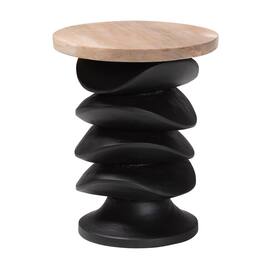 bali & pari - Ziva End Table with Petrified Wood Top - Pedestal Accent Side Table for Living Room or Entryway - Natural Brown/Black