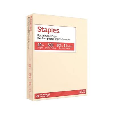 Staples - Pastel 30% Recycled Color Copy Paper, 20 lbs., 8.5" x 11", Cream, 500/Ream - White