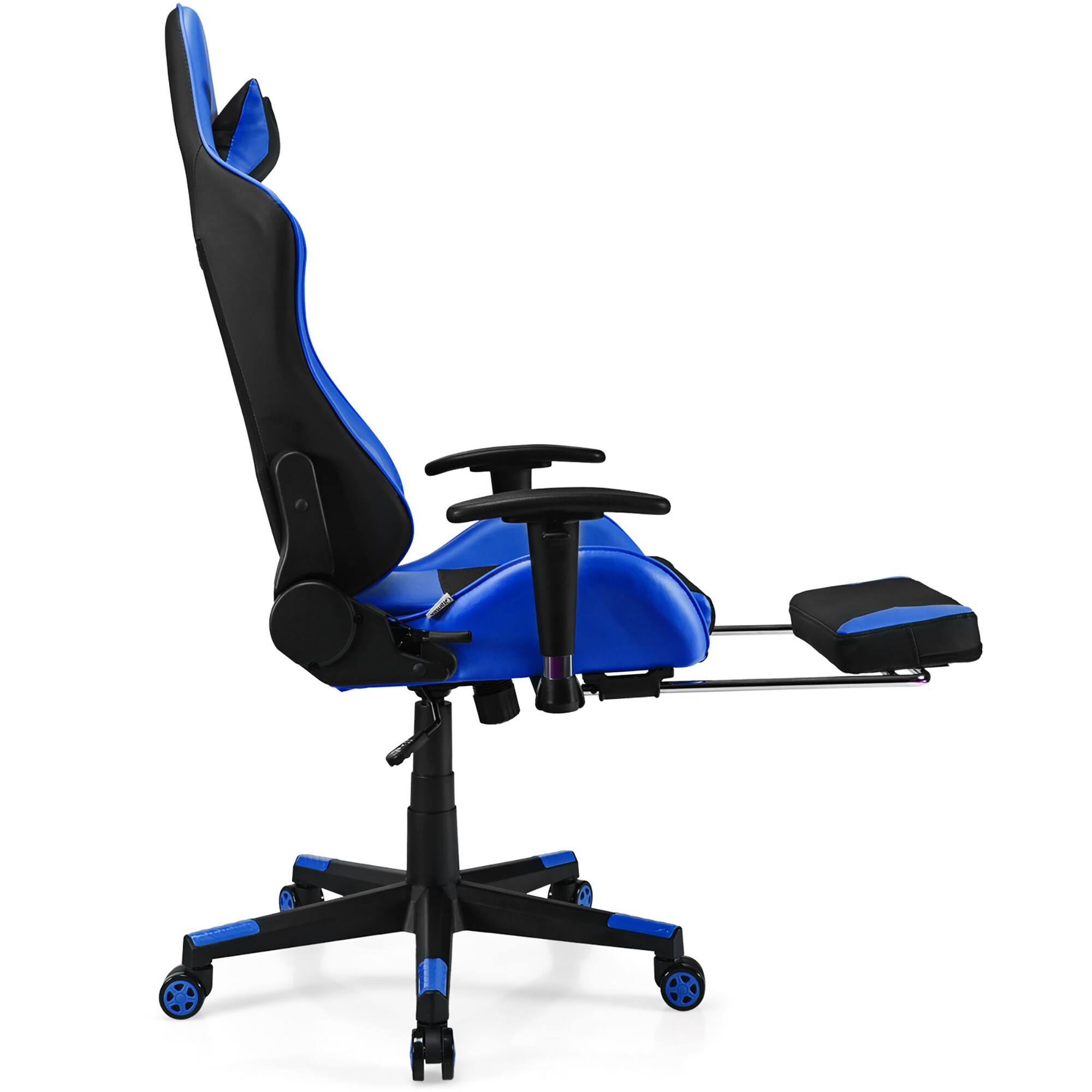 Alt View 19. Costway - Racing Massage Gaming Chair with Footrest - Blue + Black.