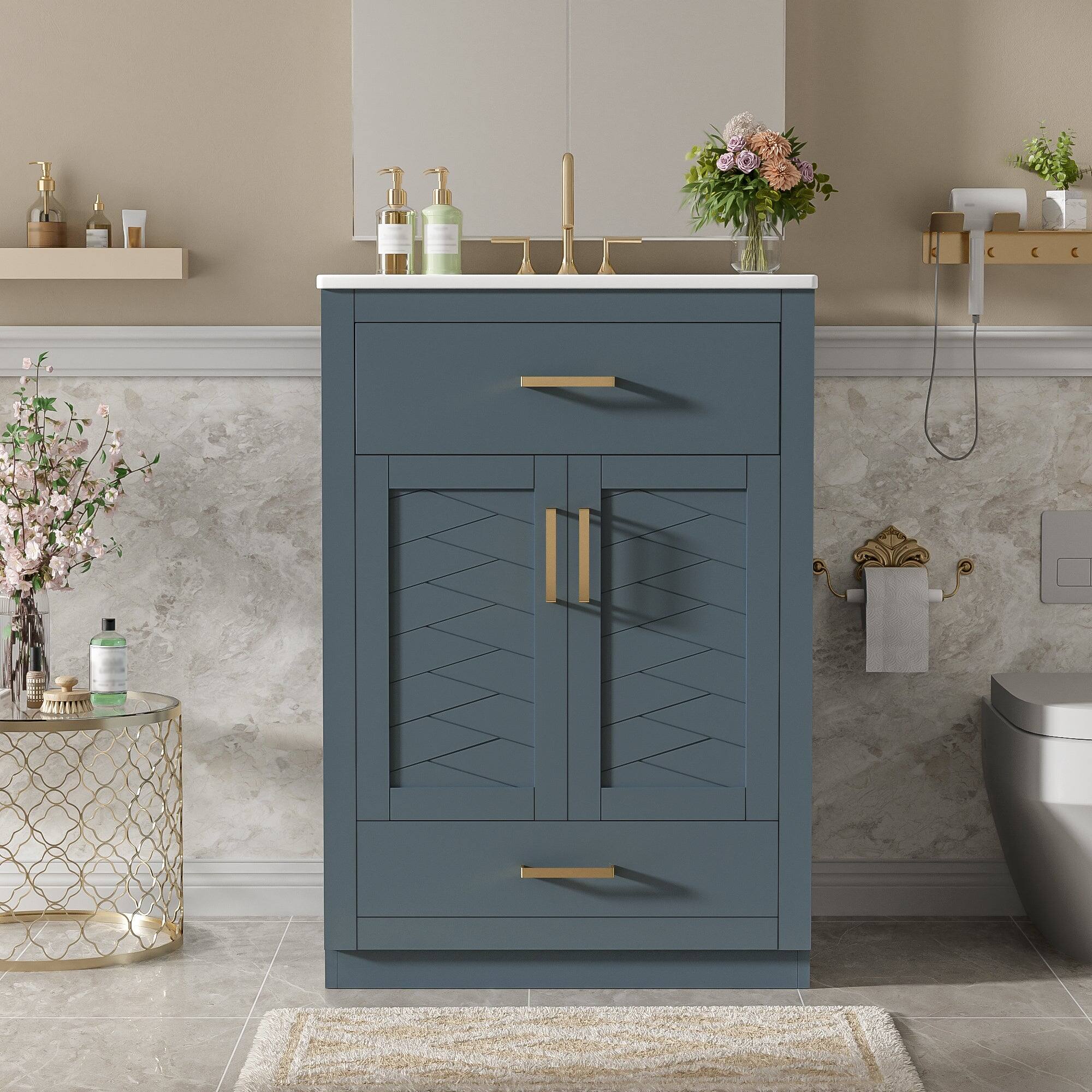 Alt View 4. Boyel Living - 24 Inch Bathroom Vanity with Integrated Ceramic Sink and Storage Blue - Blue.