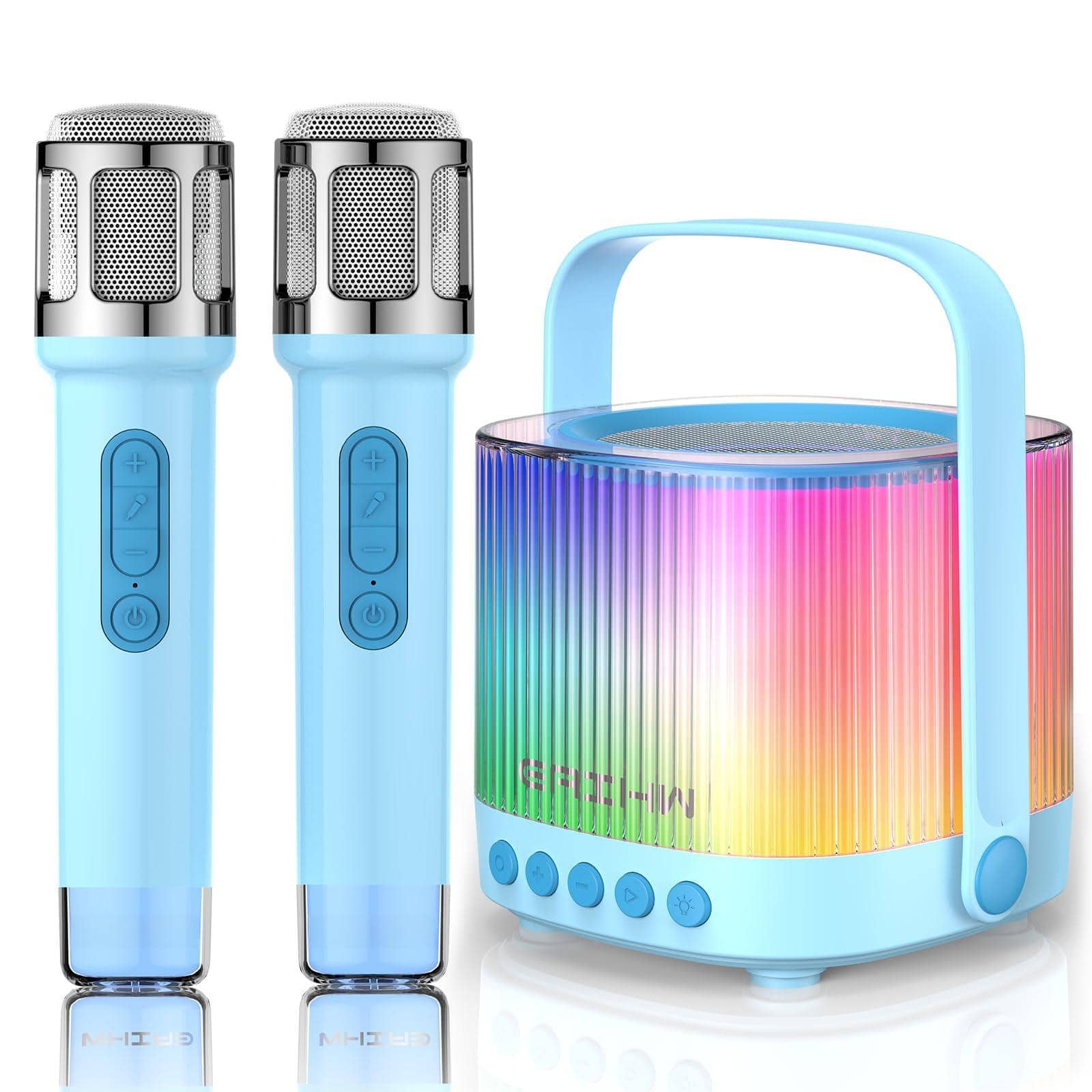 Pacoar Cade - Led Light Karaoke Machine For Adults Portable 5.3 With 2 Wireless Microphones Five Led Disco Lights Modes Funny Sound - Blue