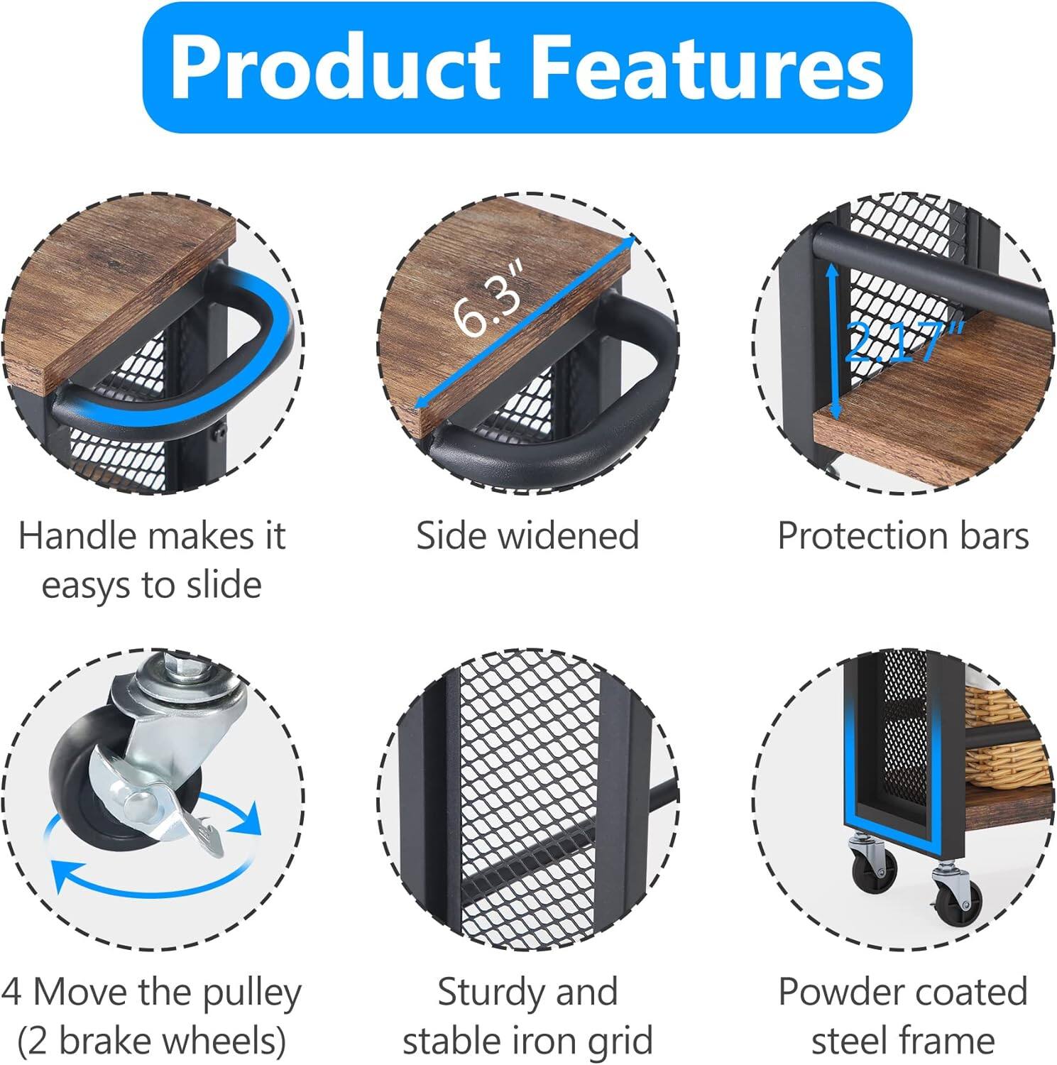 Product Features

- Handle makes it easy to slide
- Side widened
- Protection bars
- 4 Move the pulley (2 brake wheels)
- Sturdy and stable iron grid
- Powder coated steel frame
