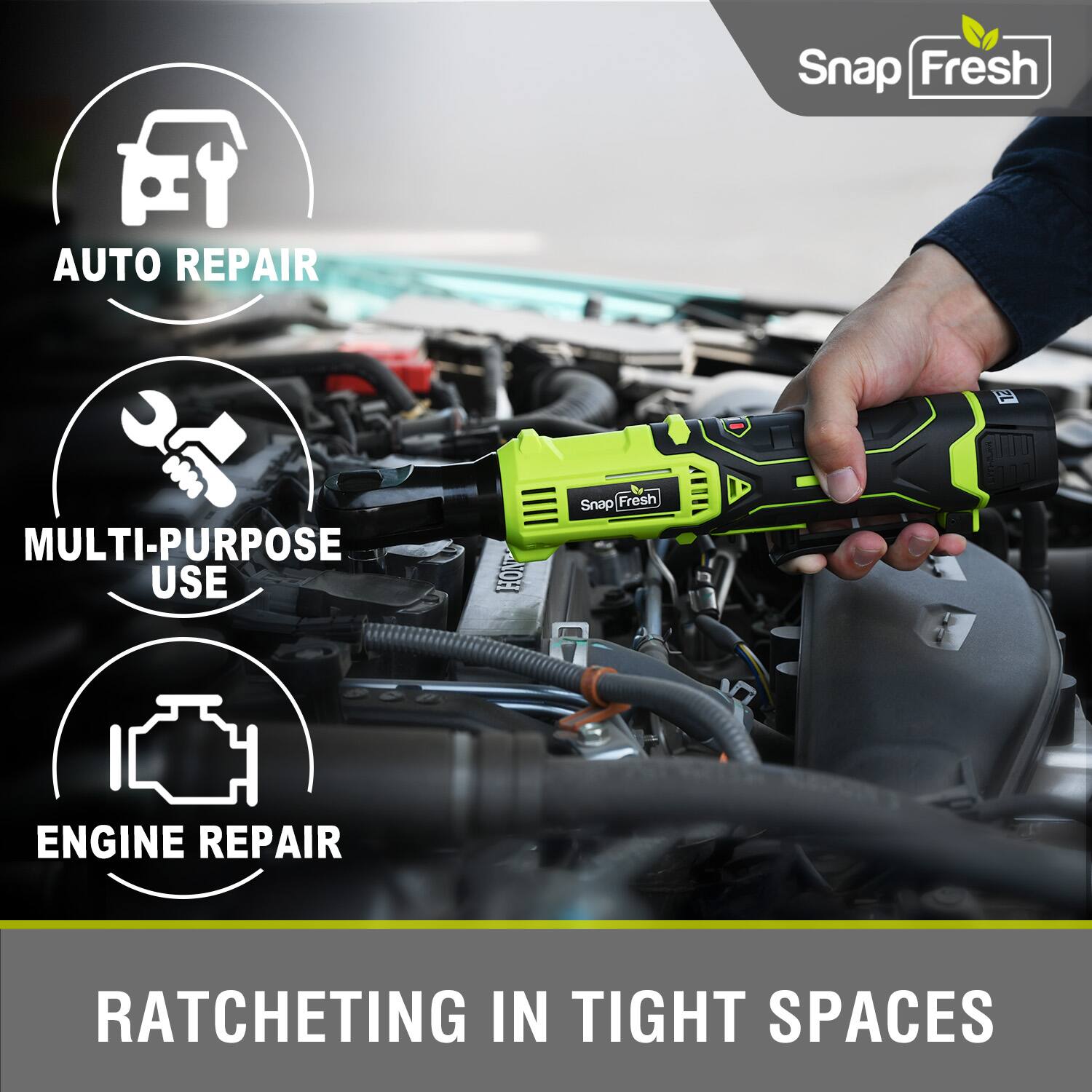 Snap Fresh AUTO REPAIR MULTI-PURPOSE USE HON Snap Fresh A ENGINE REPAIR RATCHETING IN TIGHT SPACES