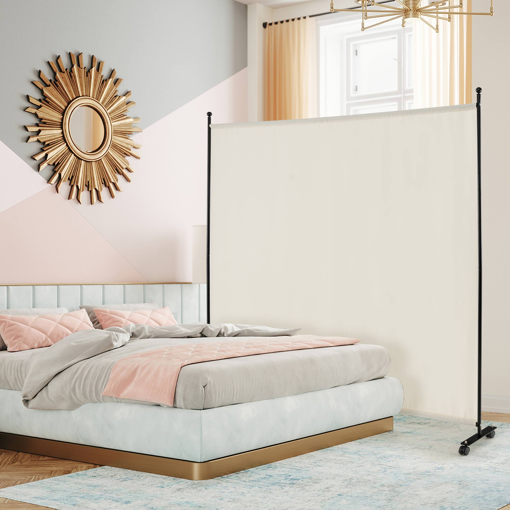 Alt View 3. Costway - Costway 6FT Single Panel Room Divider with Wheels Rolling Fabric Partition Privacy Screen - White.
